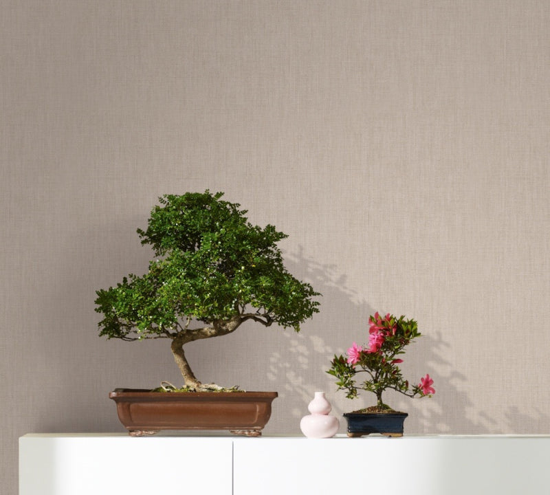 Behang met linnen look beige
