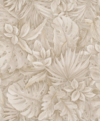 Behang met grote bladeren beige