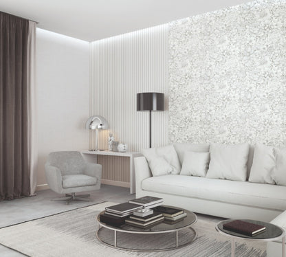 Behang met houten lamellen wit grijs