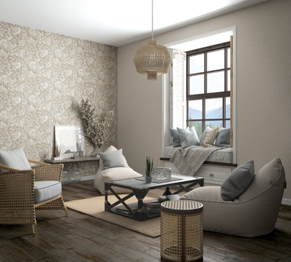Behang met grote bladeren beige