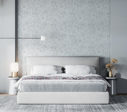 Behang met ton-sur-ton grote bloemenprint grijs wit